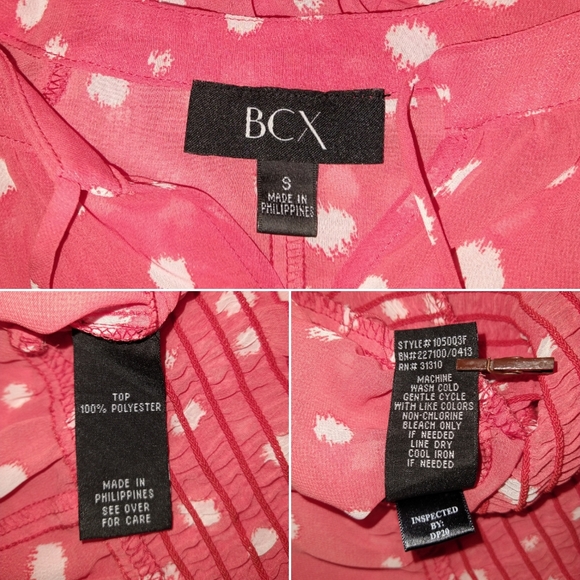 BCX Orange And White Polka Dot Sheer Cold Shoulder Top ~ Sz S - Picture 5 of 5